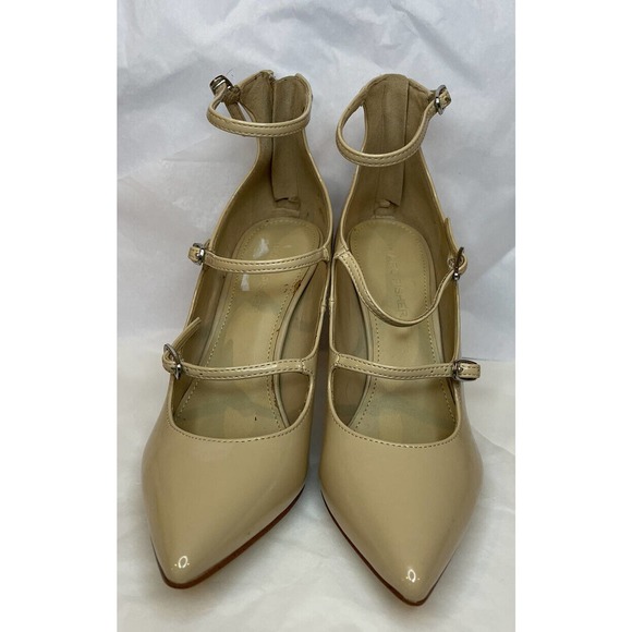 Marc Fisher Dabney Block Heels Nude Patent Buckle Strap 6 Zip Heel Pointed Toe - Picture 2 of 12